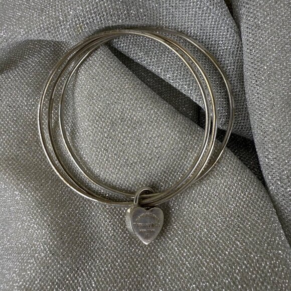 TIFFANY & CO "Please Return To Tiffany" Triple Band Bangle 925 Bracelet - Picture 1 of 8